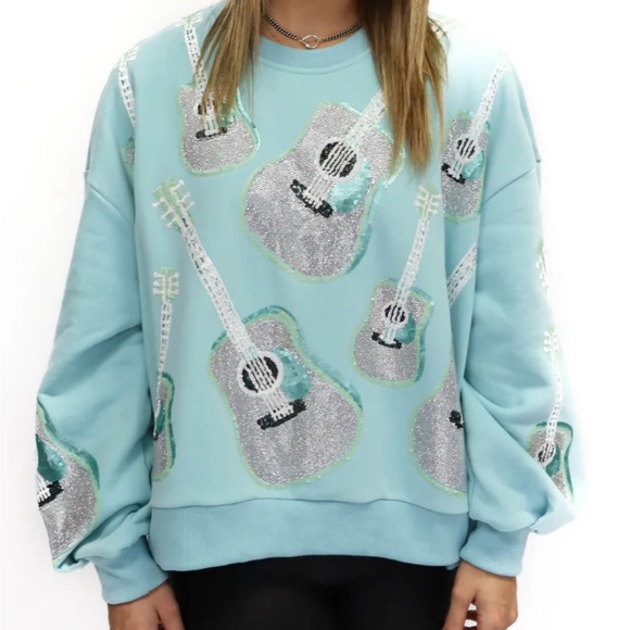 Sequin Guitar Sweatshirt - Blue - Picture 2 of 4